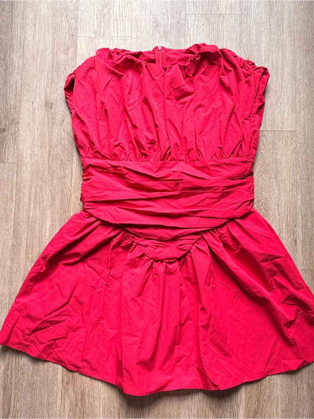 Red ruched mini dress